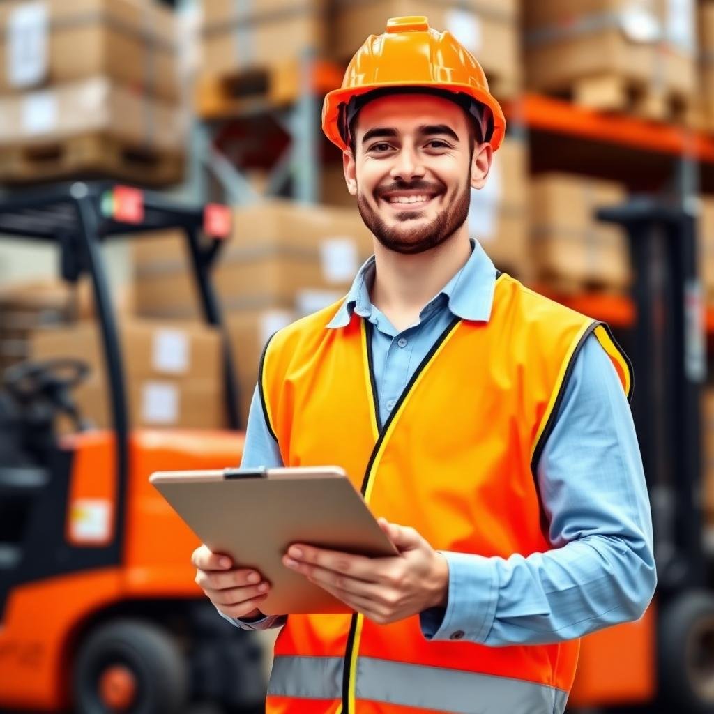 Warehouse worker with clipboard